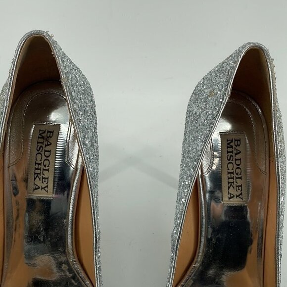 BADGLEY Mischka glitter sparkly silver pump high heel New Years Christmas party - Picture 3 of 16